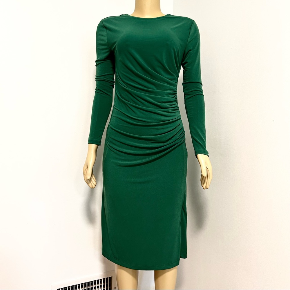 Banana Republic Emerald Green Long Sleeve Ruched Sheath Dress